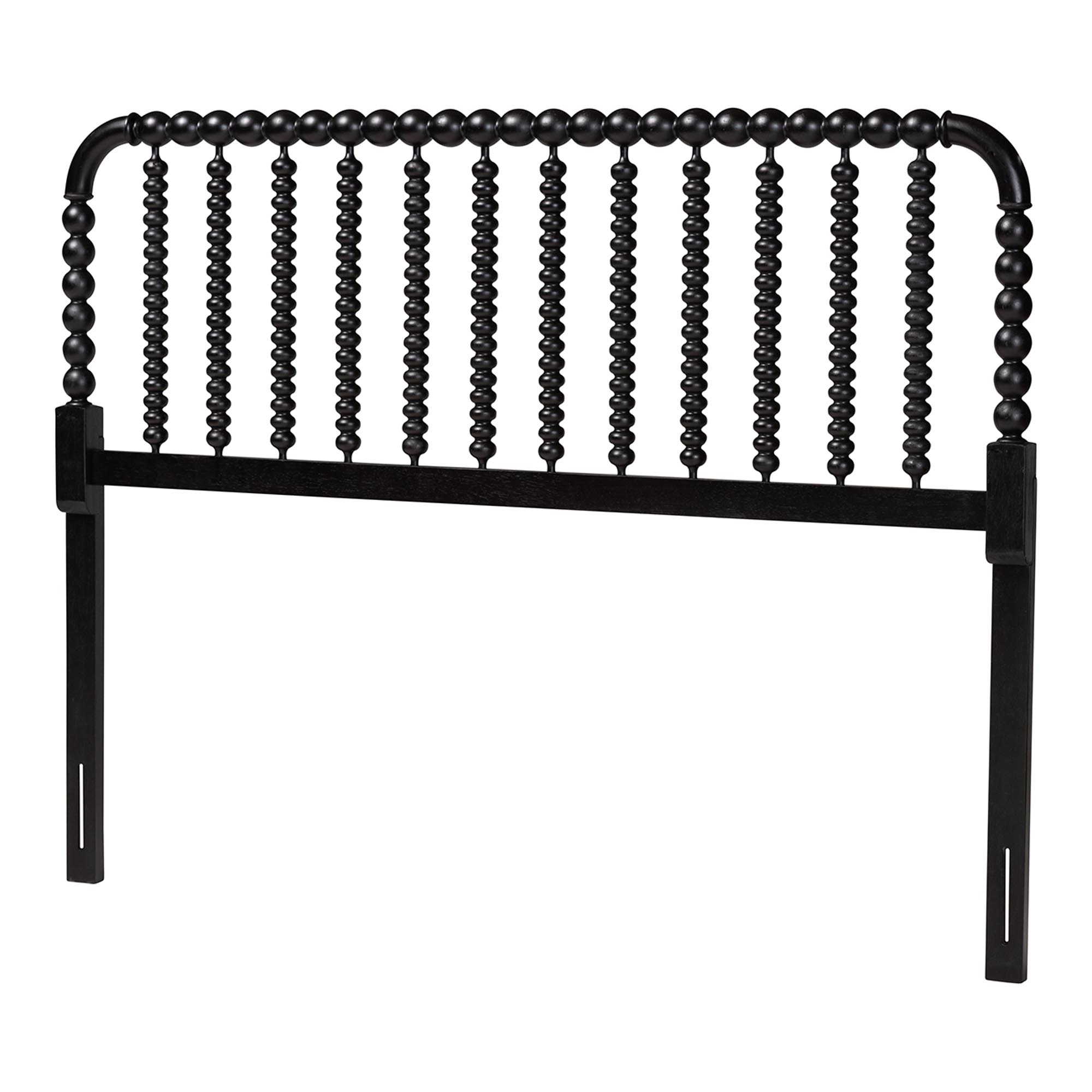 Baxton Studio Finley Turned Bobbin Headboard - Crafted Wood Panel with Decorative Spindle Design for Cottage Farmhouse Bedroom, King, Black